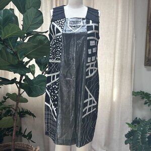 Avant Garde Patchwork Cotton Midi Dress Modernist Art Sleeveless Women L Niza